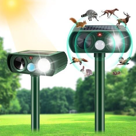 2 Ultraschall Schädlingsbekämpfer Solarbetrieben Wasserdicht Bewegungsaktiviert Tierabwehr Gegen Eichhörnchen, Kaninchen, Waschbären und Stinktie (1/5)