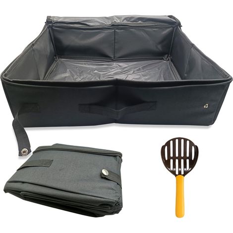 Foldable Travel Cat Litter Box with Lid, Portable Cat Litter Tray with Scoop, Waterproof, Durable, Easy to Clean for Indoor, Outdoor, Car, 47 x 36 cm, XXL, Black (1/5)