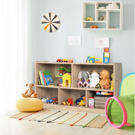Bibliothèque pour Enfants 111x30x61,5 CM avec 5 Compartiments et Patins Antidérapants pour Jouets Livres Poupées Naturel (1/3)