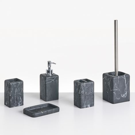 Conjunto de 5 accesorios de baño jabonera dispensador de jabón escobilla de inodoro vaso soporte cepillos mármol negro Vilcanota