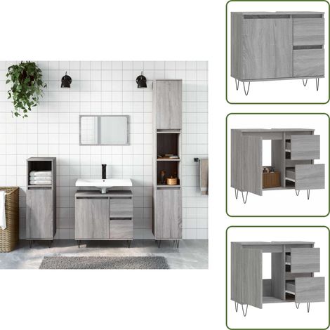 Armadio grigio - vidaXL Armadietto Bagno Grigio Sonoma 65x33x60 cm in Legno Multistrato - Armadio in legno multistrato