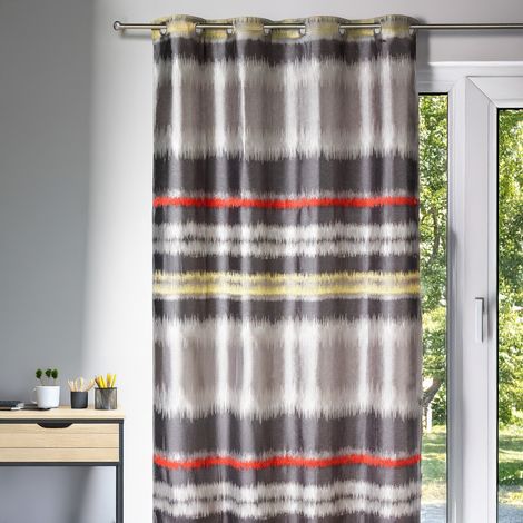 Rideau d'ameublement en jacquard style IKAT Gris clair 140x260 cm