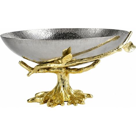 Industrial Serving Tray, Fruit Bowl, Centerpiece Tray, Decorative Stainless Steel Bowl with Base, Fruit Bowl with Gold Tree Branch Shaped Stand, 260 x 260 x 120 mm (1/5)