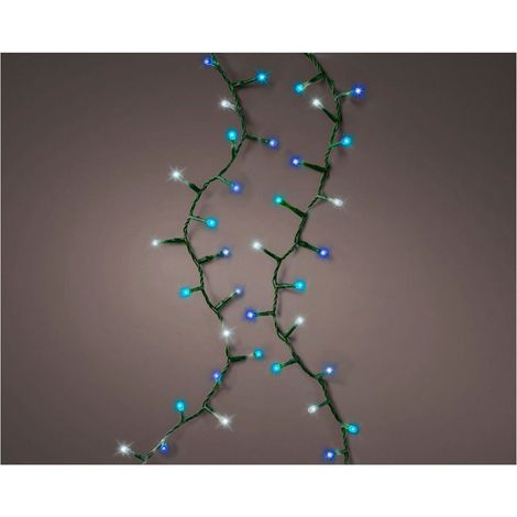 Kompakte blinkende LED-Girlande in den Farben Weiß, Blau und Türkis, 750 LEDs, grünes Kabel, 21 m