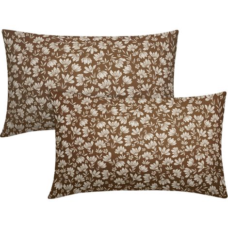 Taie d'oreiller à fleurs marron 50 x 30 cm, double face, en coton et lin, motif floral vintage. Convient pour canapé, lit, terrasse et autres espaces. Lot de 2. (1/5)