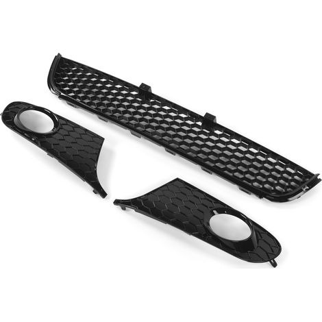 Frontstoßstangengrill unten (unterer Bereich) + Nebelscheinwerfergitter, glänzend schwarz, Wabenmuster, passend für Mk6 Standard 2009-2013 (1/5)