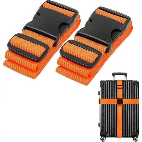HONORNIC - Luggage straps, carry-on straps, adjustable travel bag straps with quick-release buckles (2-pack, orange) (1/3)