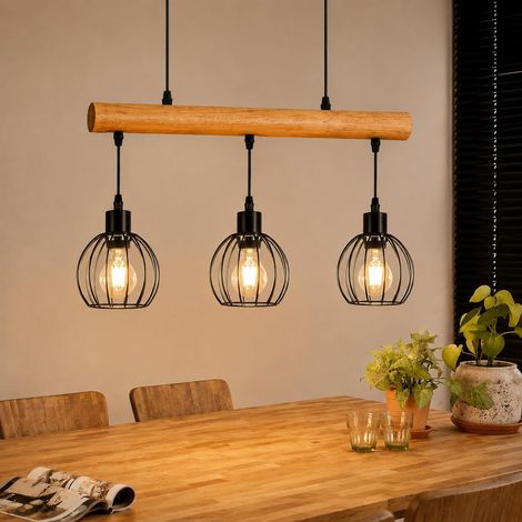 Suspension de table à manger vintage en bois lampe suspendue E27 à 3 (1/5)