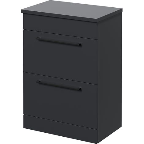 Napoli 390 Gloss Grey 600mm 2 Drawer Vanity Unit for Countertop Basins - 600mm - Matt Black 320mm Handle