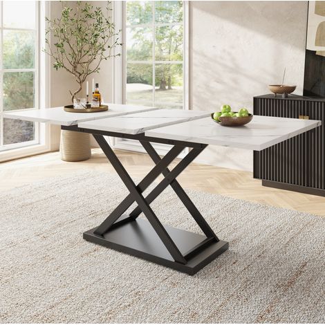 MEUBLIV Table à manger extensible 120-160x80 cm blanche – pieds noirs croisés (1/5)
