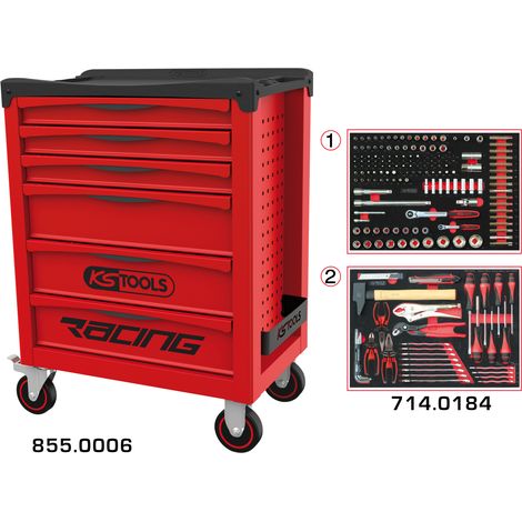 KS Tools - Servante RACING 6 tiroirs équipée de 184 outils - 855.6184