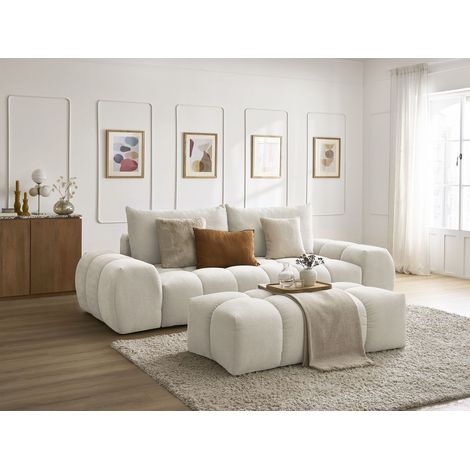 BOBOCHIC - Canapé droit convertible coffre EVEREST tissu texturé avec pouf Beige (1/5)