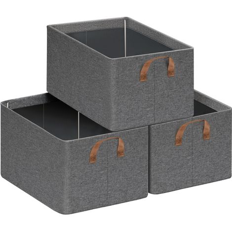 WOLTU Aufbewahrungsboxen 3 Stück, faltbare Aufbewahrungswürfel mit Griffen, Stoffboxen Aufbewahrung, Stapelboxen Organisationsboxen, 37,5x20x26 cm, Grau