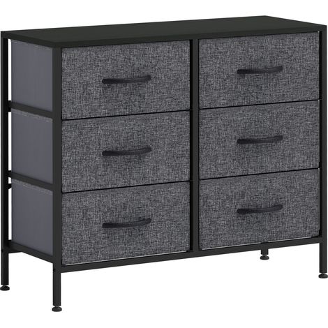 Fabric Chest of Drawers, Industrial Bedroom Dresser with 6 Fabric Drawers, Steel Frame and Wooden Top for Nursery, Living Room, Hallway, Black (1/5)