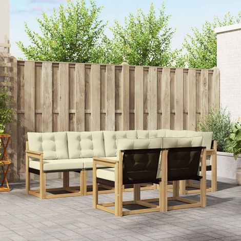 vidaXL Outdoor-Sofagarnitur mit Kissen 7 pcs Weiß und Creme (1/5)