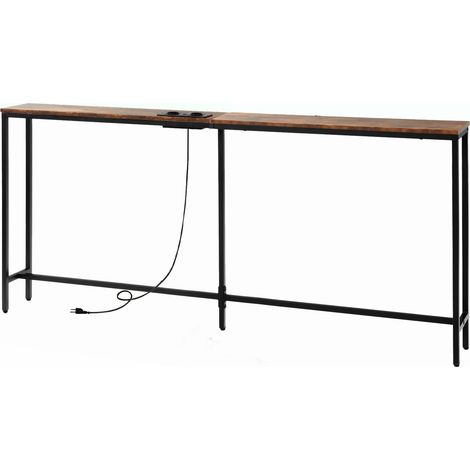 Table Console avec 2 Stations de Charge, Table d'entrée avec 2 Ports USB, Table Basse étroite de 180 cm, Table d'appoint pour entrée, Couloir, Foyer, Salon, Marron Vintage (1/5)