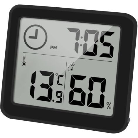 Digitales Thermometer/Hygrometer, 3,2 Zoll großer LCD-Bildschirm, Raumtemperaturüberwachung und Luftfeuchtigkeitsmesser, Luftfeuchtigkeits- und Temperaturanzeige mit Uhr (schwarz) (1/5)
