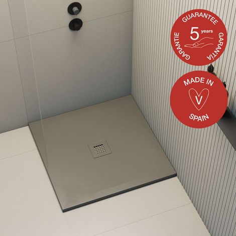 Receveur de douche Poalgi, extraplat, gris Tundra, L.90 x l.90 cm, finition sable, série Hos's