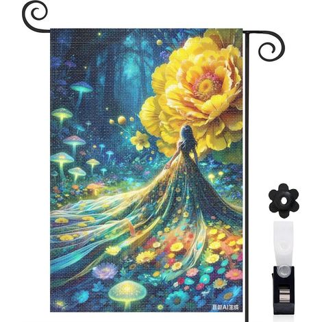 Drapeau vertical forêt enchantée et fée dorée 30 x 45 cm décoration saisonnière extérieure (1/4)