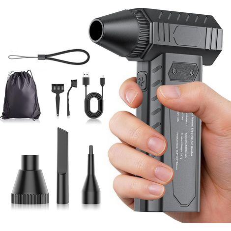 Souffleur Air Comprimé avec Buse Amovible, 180000 TR/Min Dépoussiérants Puissants électrique, 3 Vitesses Mini Air Comprimé Duster pour PC, Clavier, Voiture, Feuilles, Neige, Barbecue (1/5)