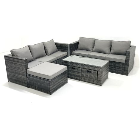 Fimous Salon de Jardin Extérieur avec Table basse carrée 3 Tabourets Gris foncé mixte (1/4)