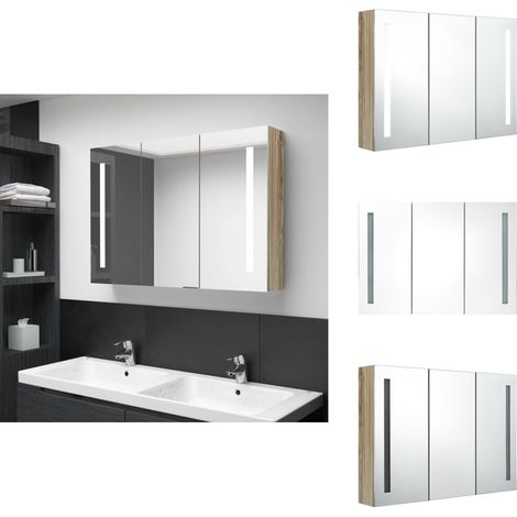 LED-Bad-Spiegelschrank 89x14x62 cm Eichen-Optik - LED-Spiegelschrank - Badezimmermöbel - Spiegelschrank - Badspiegel - Kosmetikspiegel (1/5)