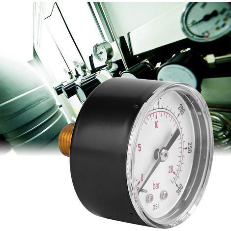 Manomètre à cadran de 50 mm, raccord arrière 1/4 BSPT pour air, eau, huile et gaz (0-300 PSI 0-20 Bar) (1/5)