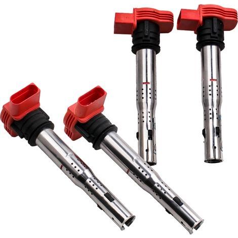 Lot de 4 bobines d'allumage compatibles avec Audi A3/A4/A5/Golf/Seat 2.0 TFSI, résistance à l'humidité et aux courts-circuits. (1/5)