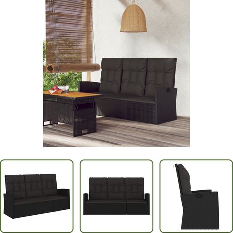 Liegebank - Gartenbank mit Liegefunktion & Kissen Schwarz 173cm Poly Rattan (1/5)