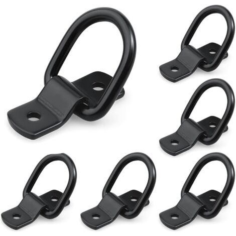 Lashing Rings Set of 6 with Screws and Brackets - D-Shaped Tie Down Hook - Load Capacity: 400kg - Stainless Steel Tie Down Rings (1/5)