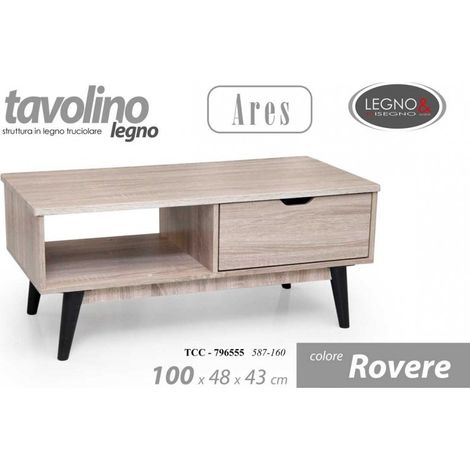 Niedriger Couchtisch aus Eichenholz mit Ablage und Fach cm 100 x 48 x 43 h