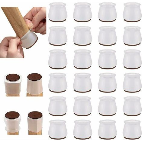 24 Pièces Gomme Embout Pieds de Chaise Table Chaise Feutre Pieds - Rond Plaquettes de Pieds de Meubles Chaise Jambe Caches Protecteurs Patin Silicone pour Mobilier Embout Anti-Rayures Tampon C (1/5)