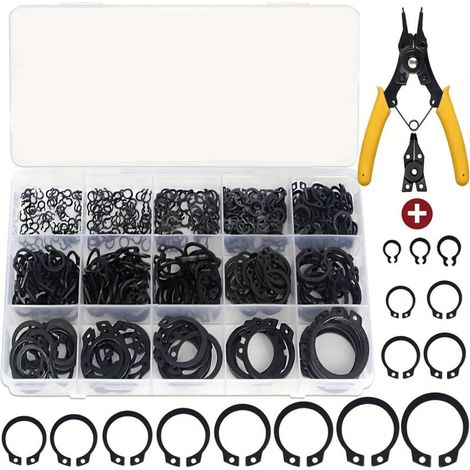 Assortiment de 456 Circlips Métalliques 15 Types E pour Fixation Intérieure et Extérieure Tailles 3 à 25 mm (1/4)