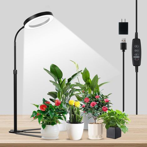 Pflanzenwachstumslampe für Innenräume – LED-Vollspektrum-Beleuchtung (600–700 nm), verstellbarer dreieckiger Sockel, kompaktes Bürodesign mit dekorativem Lichtkranz (1/4)