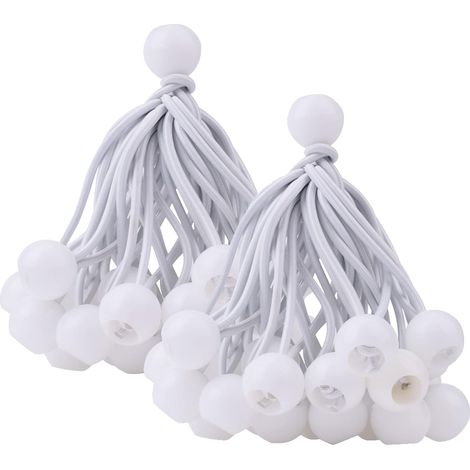 50 Pcs Bungee Cords(White), Tarp Tensioner for Gazebo, Camping, Tent Cords, Curtains Extension Harness, 10cm (1/5)