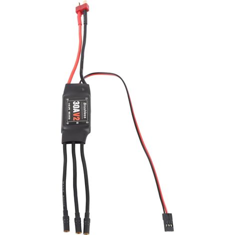 ESC sans Balais 30A V2 pour Avion et Drone RC - Contrôleur de Vitesse électrique Compatible LiPo 2S-4S avec Bec 5V 2A, Prise en T et Câbles de  Femelle Banane de 3,5 Mm (1/4)