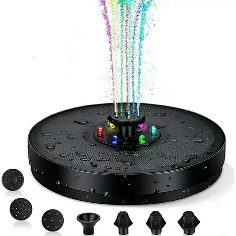 Fontaine Solaire Pompe, Solaire Flottant Extérieur Fontaine 3W Pompe Bassin Solaire avec 7 Buses pour Bain d'oiseaux Aquarium Étang Piscine Patio Jardin Fontaine Décoration de Jardin (1/5)