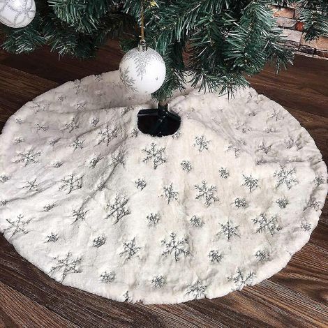 Weihnachtsbaumdecke, 122 cm (48 Zoll) silberne Schneeflocken-Weihnachtsbaumdecke aus weichem, weißem Luxus-Kunstpelz für frohe Weihnachten und Silvesterpartys (1/5)