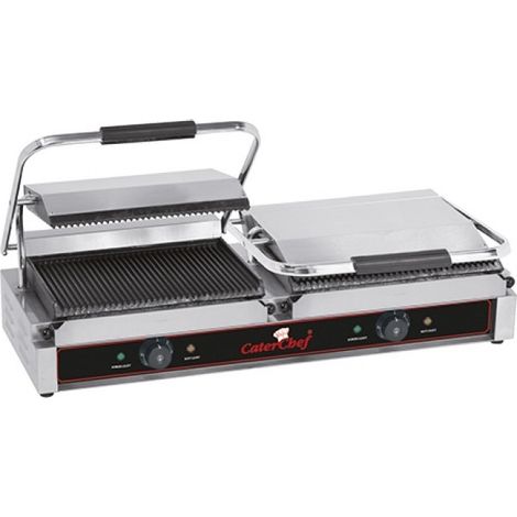 Grill de contact en fonte émaillée rainurée 2 zones- Caterchef star
