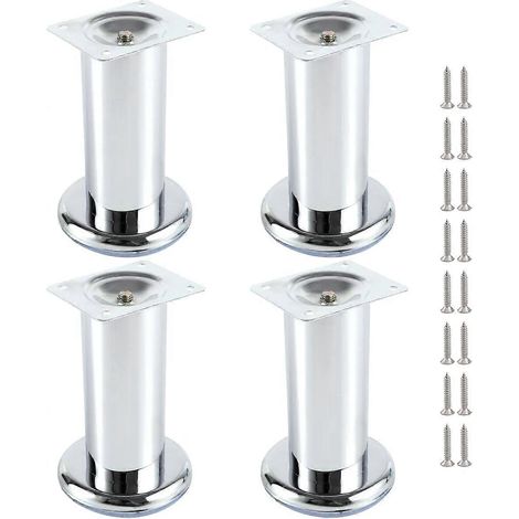 Verstellbare Schrankfüße, 4 Stück, Möbelfüße, Kleiderschrankfüße, Bettfüße, Couchfüße, Sofafüße, Möbelfußbasis, Chrom (100 mm) (Farbe: Metallic, Größe: 120 x 120 mm Metallic)