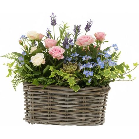Panier à plantes classique Van der Leeden - marron - rectangulaire - 30 x 15 x 15 cm - rotin - roseau tressé - panier de rangement (1/4)