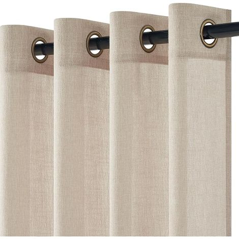Beige Linen Net Curtains 140 x 260 cm Living Room Bedroom Boho Translucent and Interior Curtains with Eyelets Decorative Dressing Kitchen Door Window (1/5)