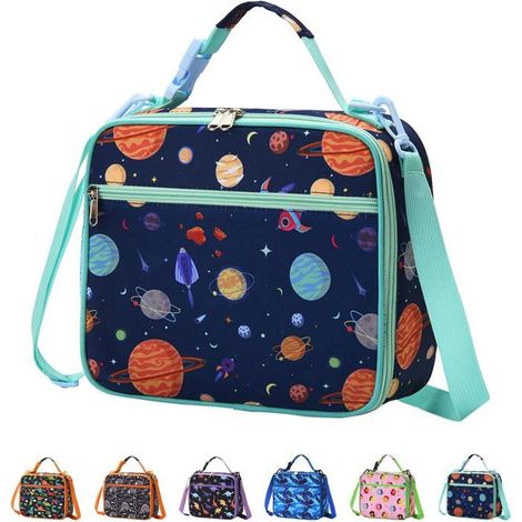 BelleRise - Mini boîte à lunch pour enfants, sac à lunch isotherme réutilisable, contenant repas thermos avec doublure imperméable (Planète) (1/5)