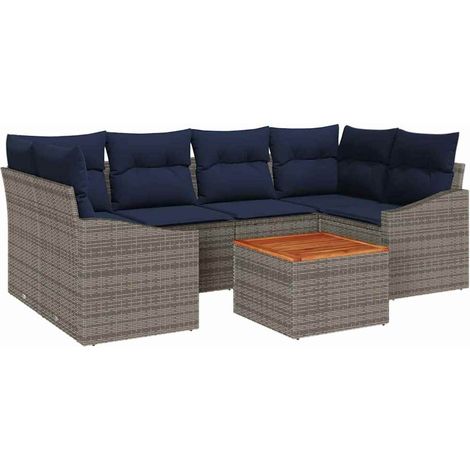 Garden Sofa Set 7 pcs Grey and Navy Blue Poly Rattan vidaXL (1/5)