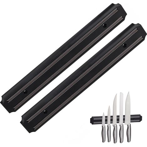 Relaxdays Magnetic Rack, Set of 2, each 33 cm Long, Steel, Knife Holder for Tools, Garage Storage, Wall Mount, Black