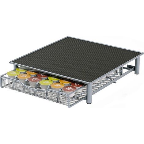 Boîte de rangement pour capsules, organiseur de dosettes de café de type tiroir, métal gris argenté (peut contenir 36 capsules de Dolce Gusto) (1/2)