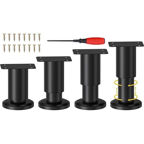 4 Metal Table Legs, Adjustable Legs, Coffee Table Legs, Adjustable Table Legs, Furniture Legs, Kit Includes Screwdriver and Screws (Black, 8-12 cm) (1/5)