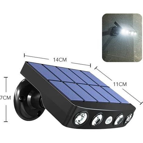 (Noir et blanc) Appliques murales LED solaires puissantes à lumière chaude avec détecteur de mouvement, étanches, compatibles avec les jardins, allées, garages, cours et rues (1/5)