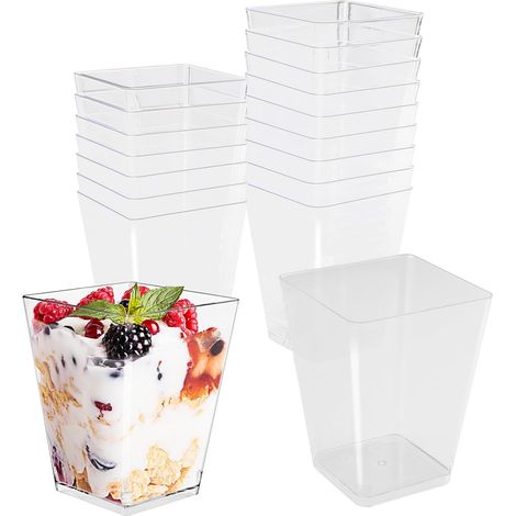 JSSEVN - Dessert Cups, 50 Pieces 150ml Transparent Square Reusable Dessert Cups for Tiramisu and Fruit Salad (1/5)