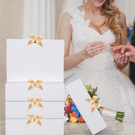 Gift Boxes with Lids, 27 x 20 x 8 cm Rectangular Cardboard Box, White Gift Packaging Box with Gold Ribbon for Wedding, Birthday, Valentine's Day, Party, Christmas